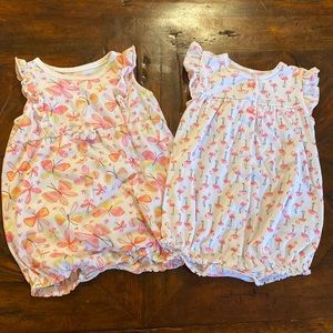 Bundle Lot of 2 Summer Short One Piece Rompers, Bright Pink Butterfly Flamingo